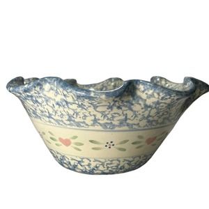 Vintage Marshall Pottery Spongewear Scalloped Edge Bowl East Texas Pottery 11"